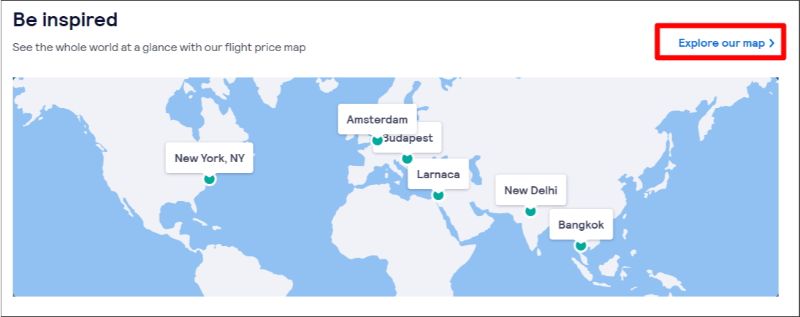 חיפוש טיסות זולות לפי מפה