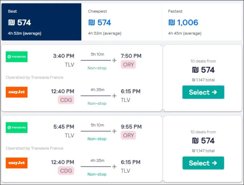 תוצאות החיפוש של סקייסקנר