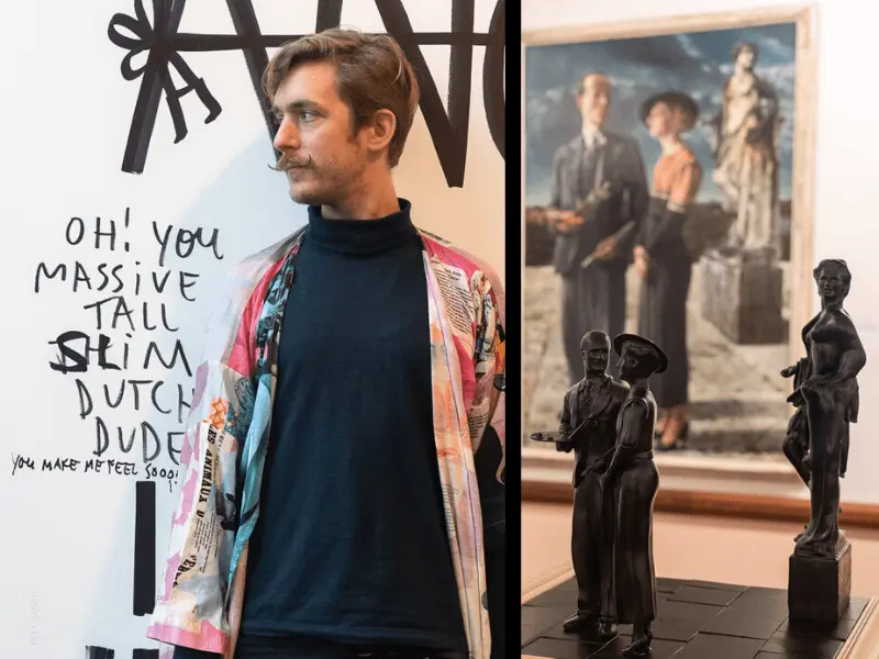 Van Abbemuseum | מימין: מנגישים את הציור ללקויי ראייה באמצעות דגמים שניתן למשש | משמאל: ריק מדגמן את אחת העבודות בתצוגה הקוורית של המוזיאון, במטרה לעורר שיח